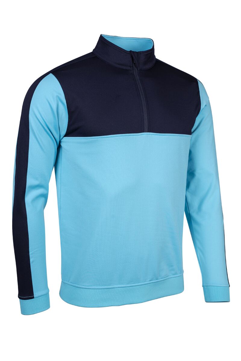 Sunderland Arizona Quarter Zip Thermal Panelled Fleece Showerproof Golf Midlayer Aqua/Navy