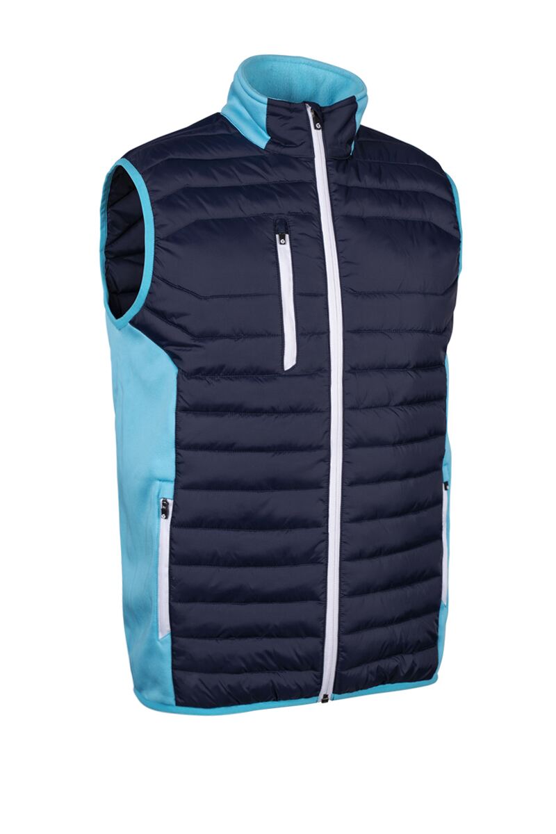 Sunderland Anton Mens Zip Front Padded Stretch Panel Performance Golf Gilet Navy/Aqua/White