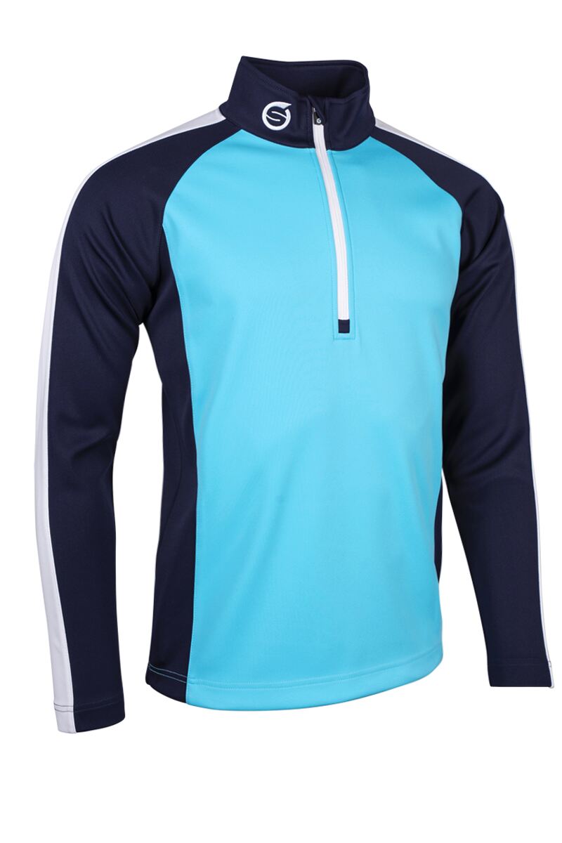 Sunderland Aspen Mens Quarter Zip Raglan Panelled Showerproof Golf Midlayer Aqua/Navy/White