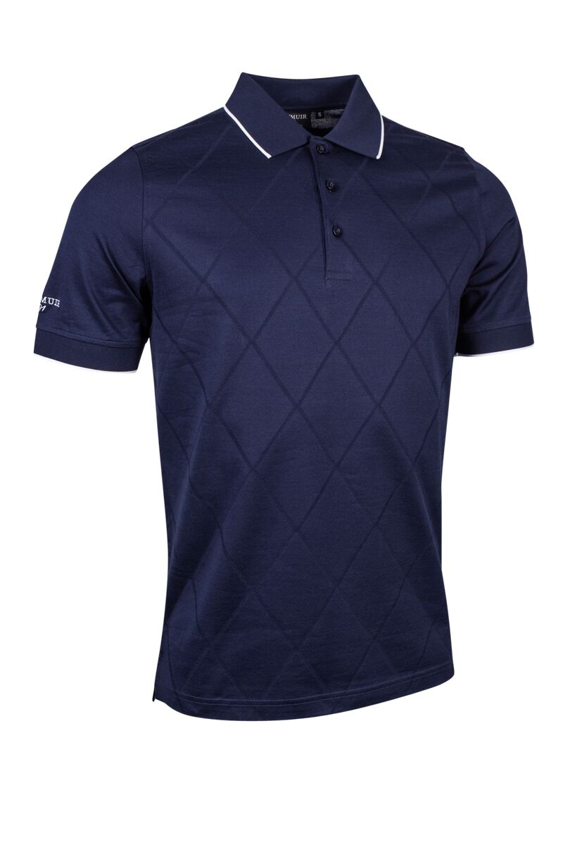Glenmuir Keith Diamond Knit Mercerised Cotton Golf Shirt Navy/White