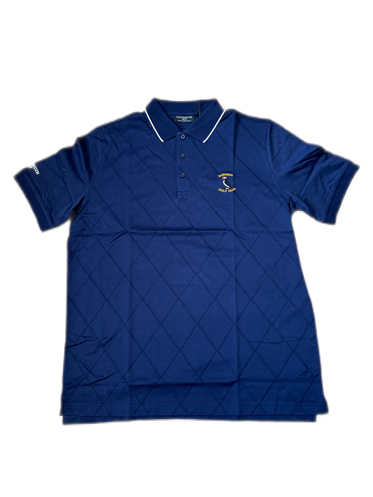 Glenmuir Keith Diamond Knit Mercerised Cotton Golf Shirt Navy/White