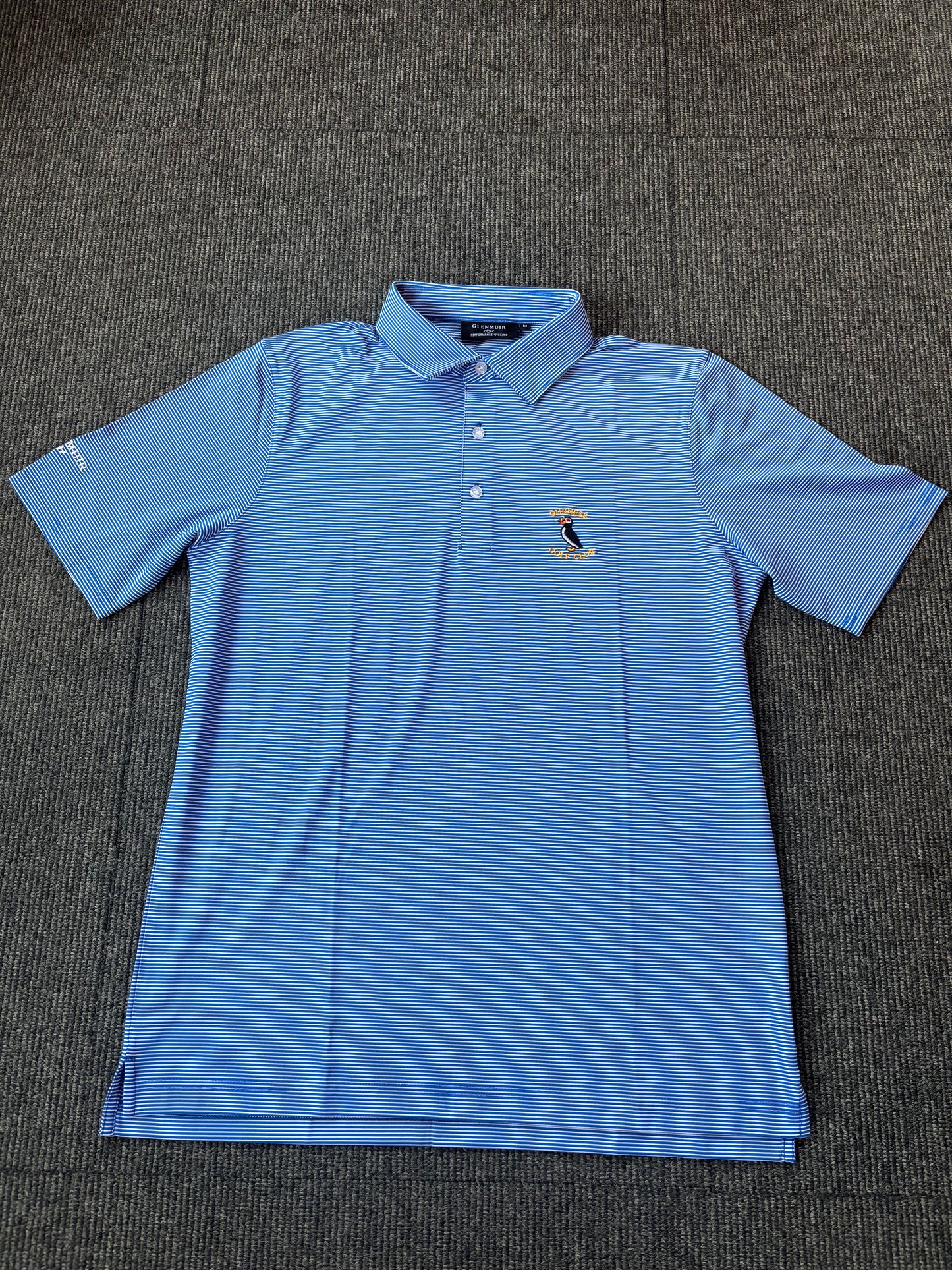 Mens Micro Stripe Performance Golf Polo Shirt Ascot Blue/White