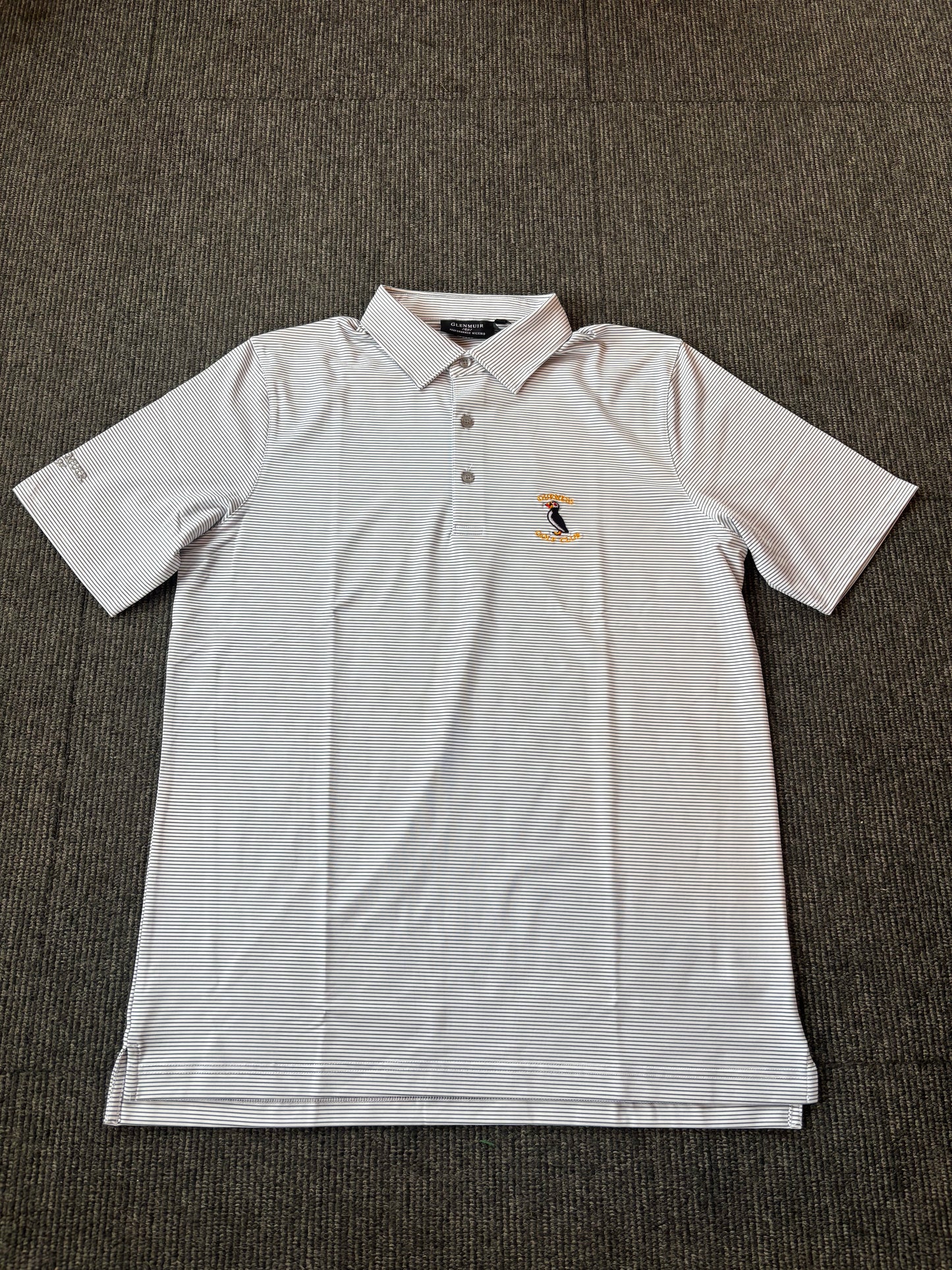 Mens Micro Stripe Performance Golf Polo Shirt White/Light Grey Marl