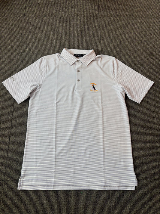 Mens Micro Stripe Performance Golf Polo Shirt White/Light Grey Marl