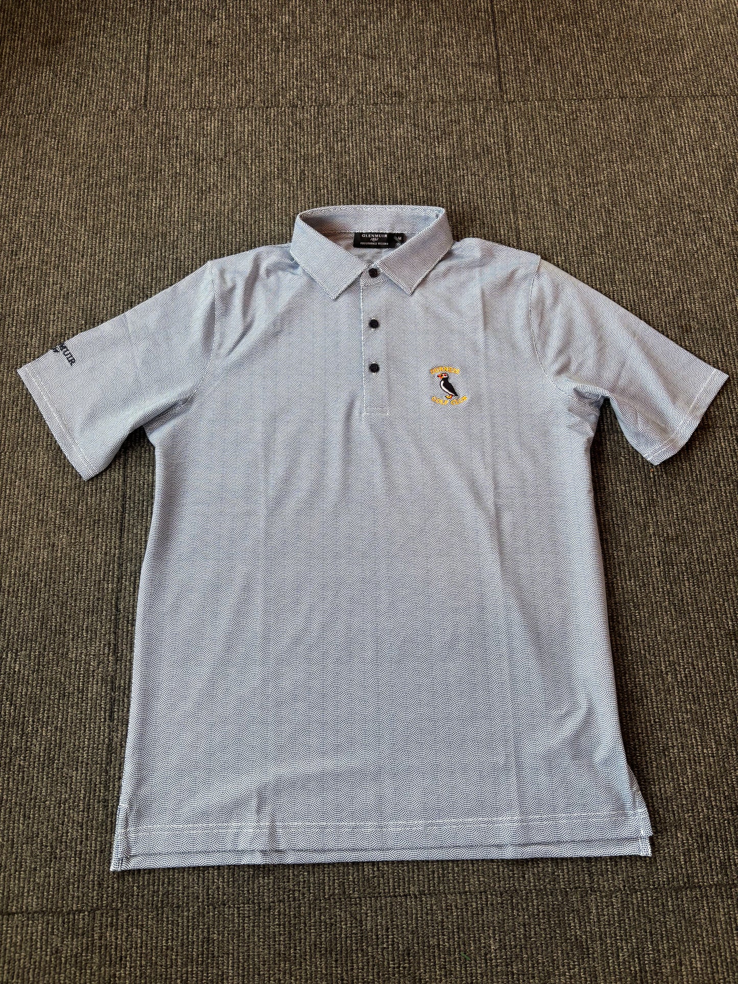 Mens Micro Fan Print Performance Golf ShirtWhite/Navy