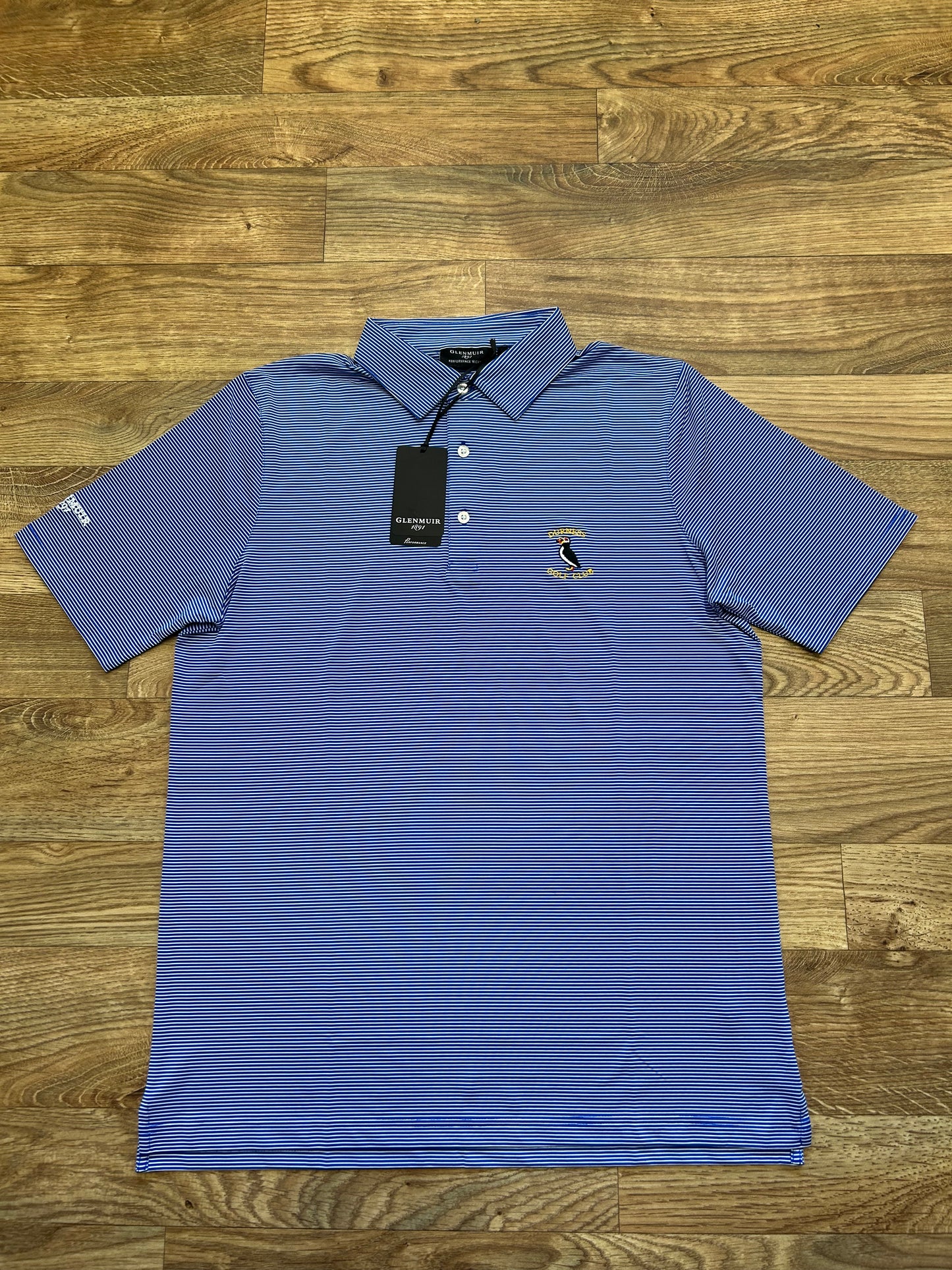 Glenmuir Men’s Micro Stripe Performance Golf Polo Shirt Ascot Blue/ White