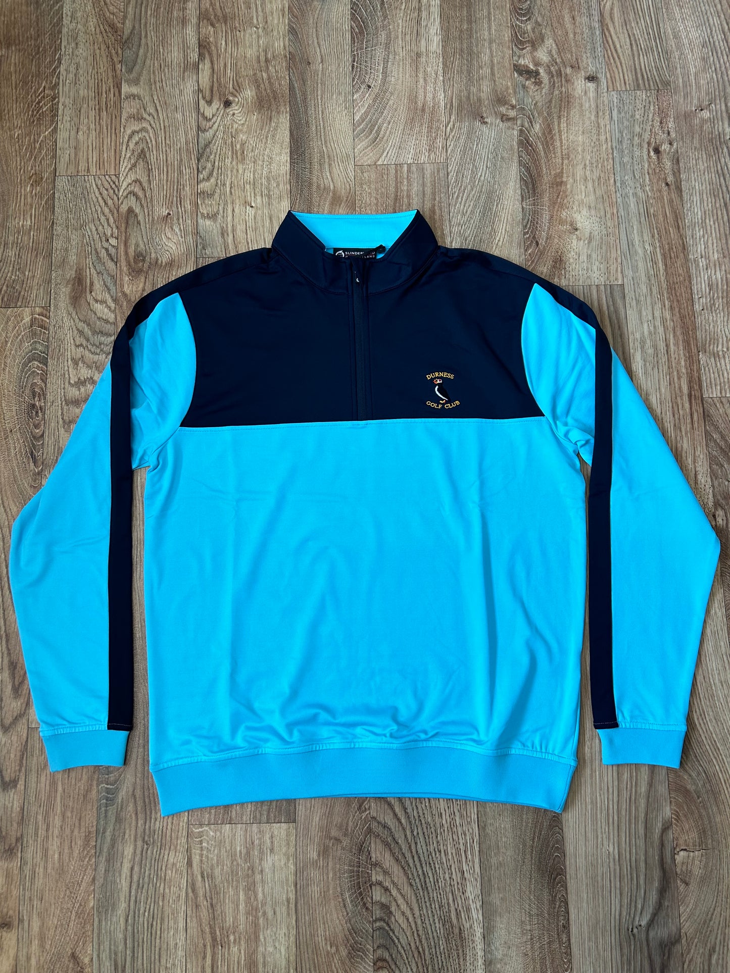 Sunderland Arizona Quarter Zip Thermal Panelled Fleece Showerproof Golf Midlayer Aqua/Navy