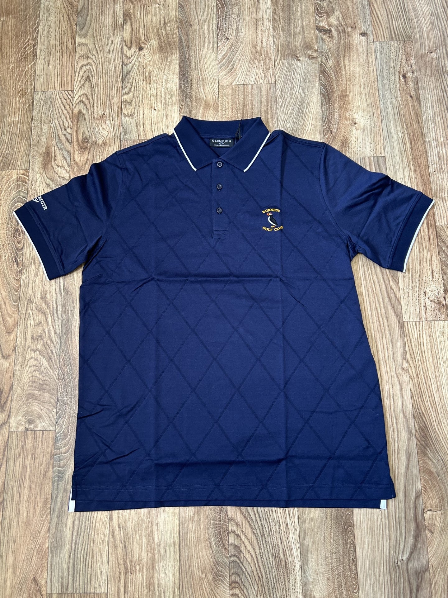 Glenmuir Keith Diamond Knit Mercerised Cotton Golf Shirt Navy/White